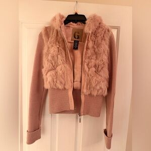 Pink Faux Fur and Knit Jacket